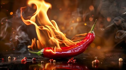 A Fiery Red Chili Pepper Engulfed in Flames