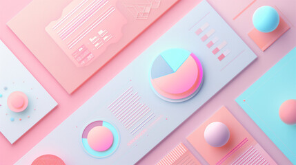 Graphs and charts 3d render graph elements pink color, PPT page design