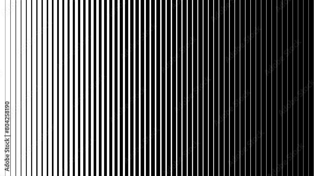Poster Line Halftone Gradient Effect Pattern. Vertical Straight Lines Background. Black and White Abstract Texture with Parallel Stripes Thick to Thin. Vector Illustration.