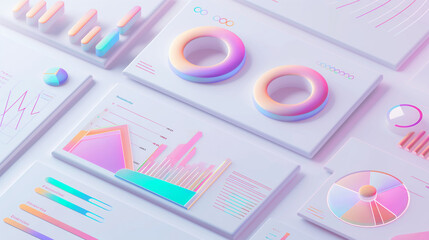 Graphs and charts 3d render colorful graph elements, PPT page design