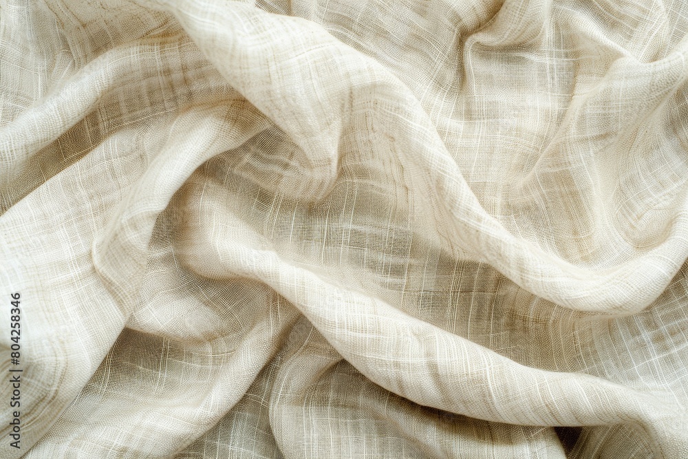 Aufkleber detailed view of a plain white linen fabric, showcasing its texture and weave pattern