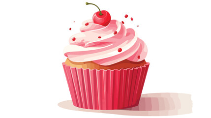 Delicious cupcake on white background 2d flat carto