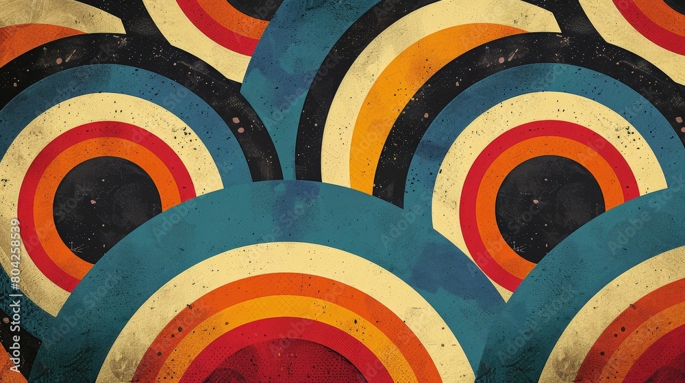 Poster various vibrant circles of different sizes and colors scattered on a colorful background