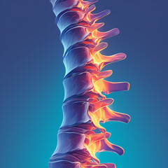 Detailed 3D Rendering of Human Spine X-Ray Against Cyan Backdrop - obrazy, fototapety, plakaty