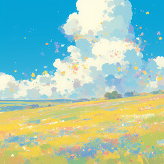 Bright and Joyful Springtime Flower Meadow Painting for Stock Images