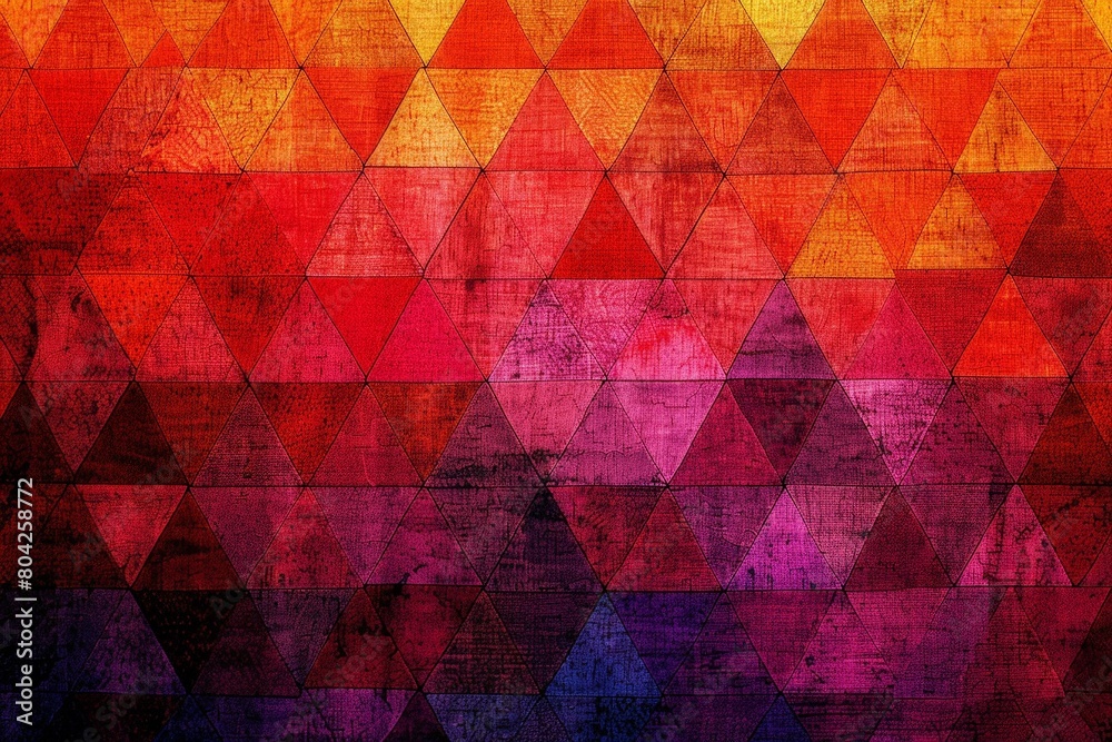 Poster Multicolored background featuring an array of triangles in various sizes and hues, creating a visually dynamic pattern