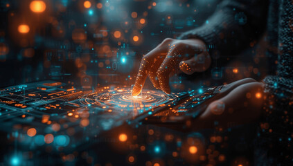 Businessman Engaging AI System for Data Analysis and Digital Marketing Insights