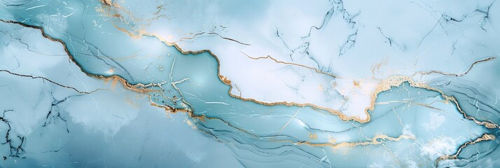 Obraz premium Serene Blue and White Marble Texture with Gold Veins