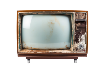 The Nostalgic Relic: Old TV Resting on Vintage Wooden Stand. On a White or Clear Surface PNG Transparent Background.