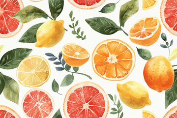 Watercolor fresh natural fruits healthy food seamless pattern vector illustration