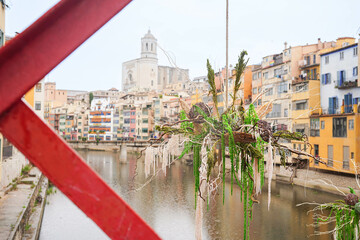 view of the city of Girona with the colorful houses next to the river