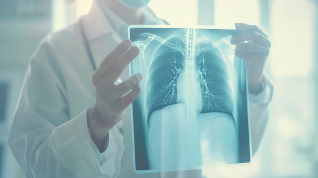 Doctor examining a lung X-ray, highlighting the health risks of smoking