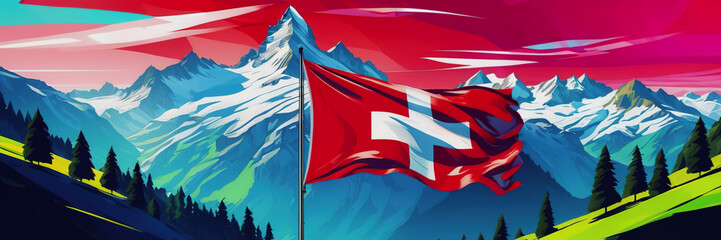 Celebrating the anniversary of Switzerland's Independence Day. The Swiss flag. nature of Switzerland