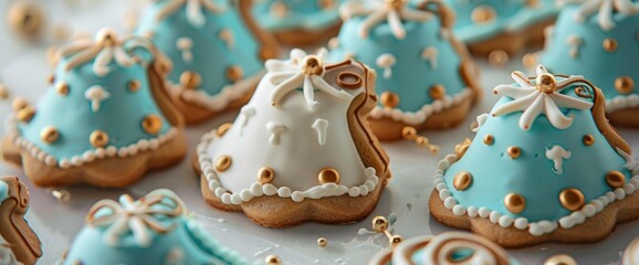 Liberty bell cookies with royal icing details , professional photography and light
