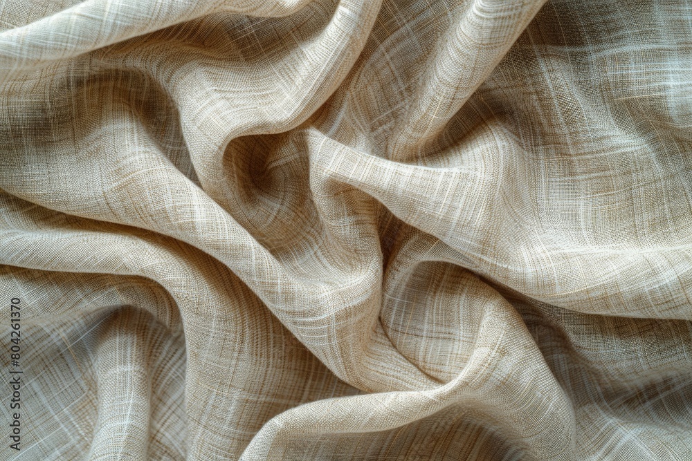 Poster Detailed close-up of a beige linen fabric, showing its texture and weave pattern up close