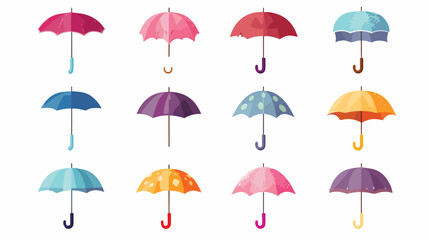 Different mini umbrellas on white background 2d fla