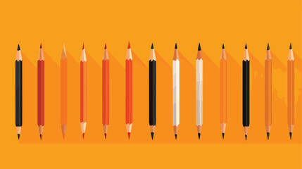 Different pencils on orange background 2d flat cart