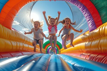 Joyful Kids Bouncing in Summer Sunlight