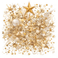 A stunning collection of gold stars in various sizes and shapes, perfect for celebratory decorations or seasonal adornments.