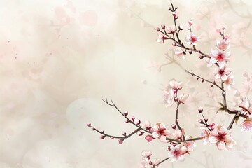 An elegant template with delicate cherry blossom branches in soft pink and ivory.