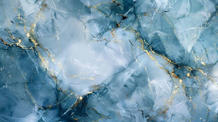 Naklejka premium Serene Blue and White Marble Texture with Gold Veins