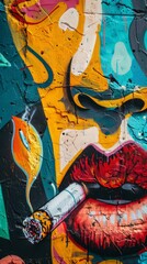 Obraz premium Colorful mural of a smoking cigarette, urban anti-smoking message