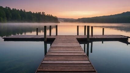 Fototapeta premium sunrise on the lake Dawn Serenity Tranquil Lakeside Morning