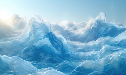 A painting of an icy landscape with blue and white colors.