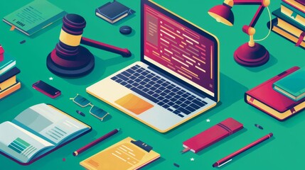 Law and technology isometric illustration.