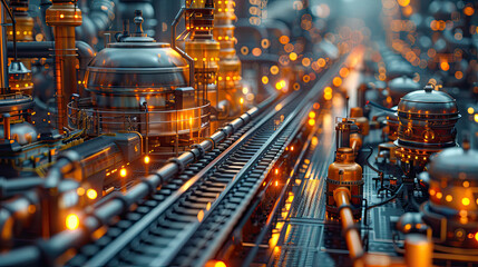 A steampunk city with a train running through it.