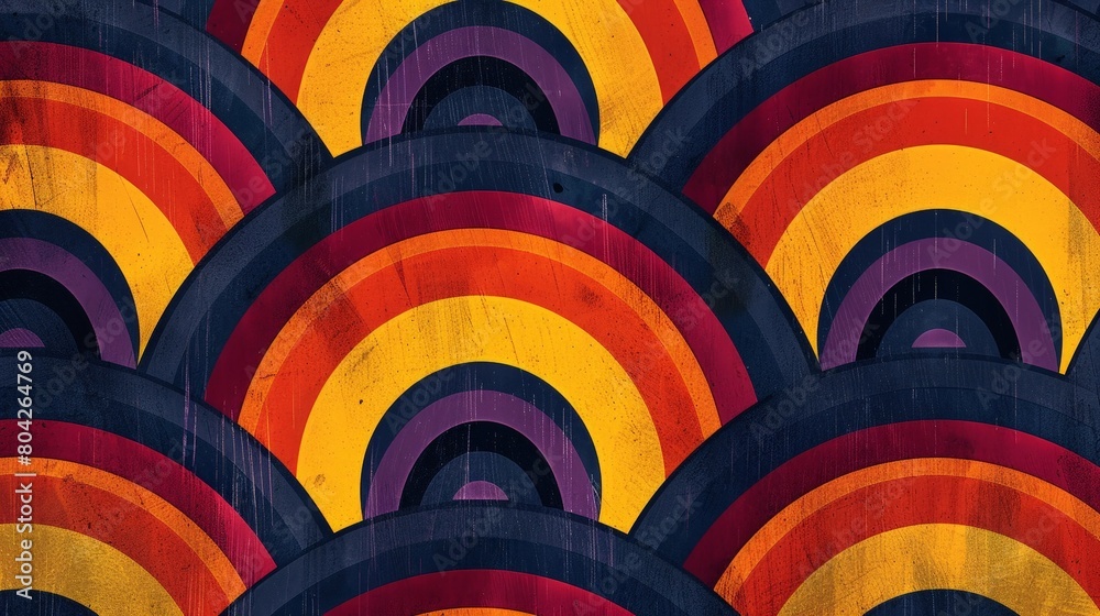 Poster A vibrant rainbow pattern displayed on a textured wooden background, creating a striking contrast of colors and textures