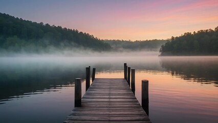 Fototapeta premium sunrise over lake Dawn Serenity Tranquil Lakeside Morning
