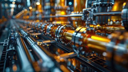 Naklejka premium An industrial facility with a lot of pipes and machinery.