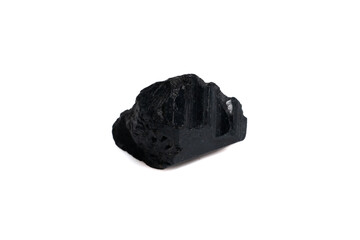 natural black tourmaline gem stone on the white background