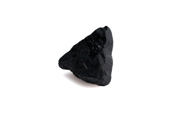 natural black tourmaline gem stone on the white background