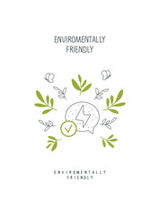 Vector cartoon sign sketch of green energy. Environmentally friendly planet concept. Think Green. Protect the World from pollution concept.