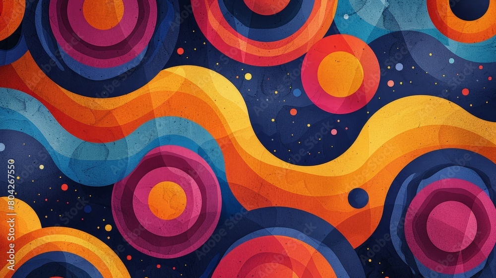 Poster Multicolored circles overlapping against a vibrant background, creating an abstract and dynamic composition