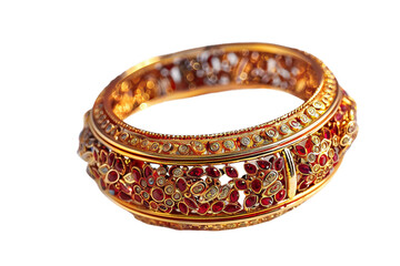 A Golden Bangle Enhanced with Sparkling red Gemstones