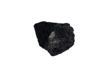 natural black tourmaline gem stone on the white background