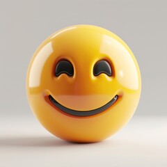 Shiny Smiling Face Emoticon Illustration on Neutral Background.