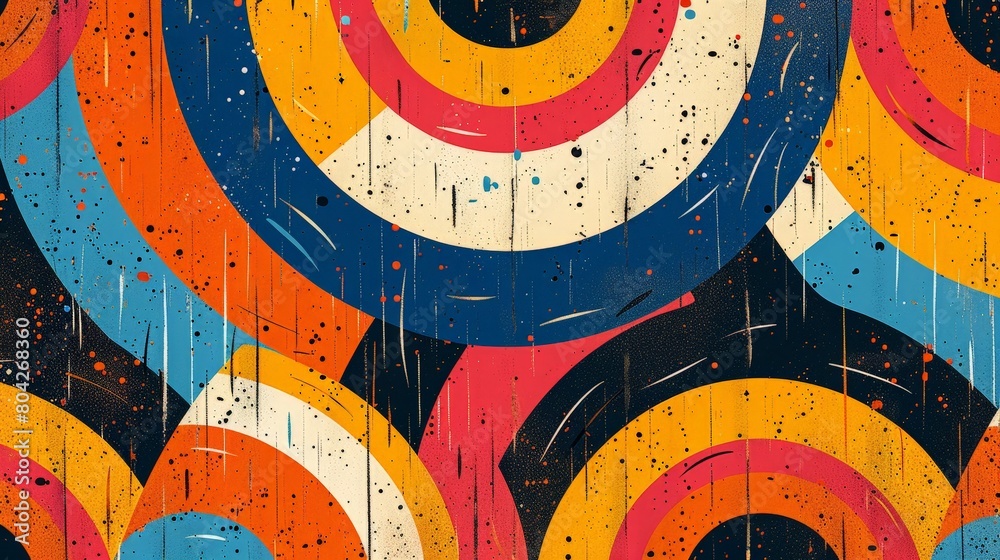 Poster Vivid abstract pattern with various colors and shapes displayed on a textured wooden surface