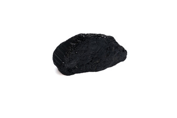 natural black tourmaline gem stone on the white background