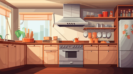 Drawers in modern kitchen interior 2d flat cartoon