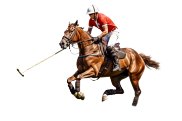 Journey of Freedom: A Man Galloping on the Back of a Majestic Brown Horse. On a White or Clear Surface PNG Transparent Background.