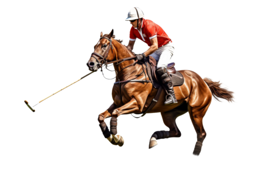 Journey of Freedom: A Man Galloping on the Back of a Majestic Brown Horse. On a White or Clear Surface PNG Transparent Background.