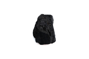 natural black tourmaline gem stone on the white background