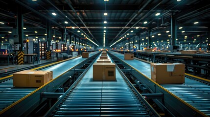 Naklejka premium The factory floor is a symphony of motion, with conveyor belts transporting materials and finished products between automated workstations