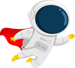 Cute Astronaut Super Hero Cartoon Character Flying. Vector Illustration Flat Design Isolated On Transparent Background