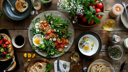 A serene setting showcasing a balanced meal with a focus on mindful eating, featuring nutritious...