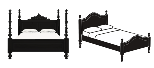 Silhouette of hotel bed on transparent background, Web icon set of beds